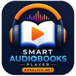 Modern Smart Audiobooks app interface on a mobile device, showcasing AI-powered playback features, personalized recommendations, and voice controlled listening experience.