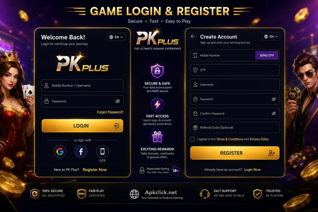Register your information safely to get start the game Pkplus