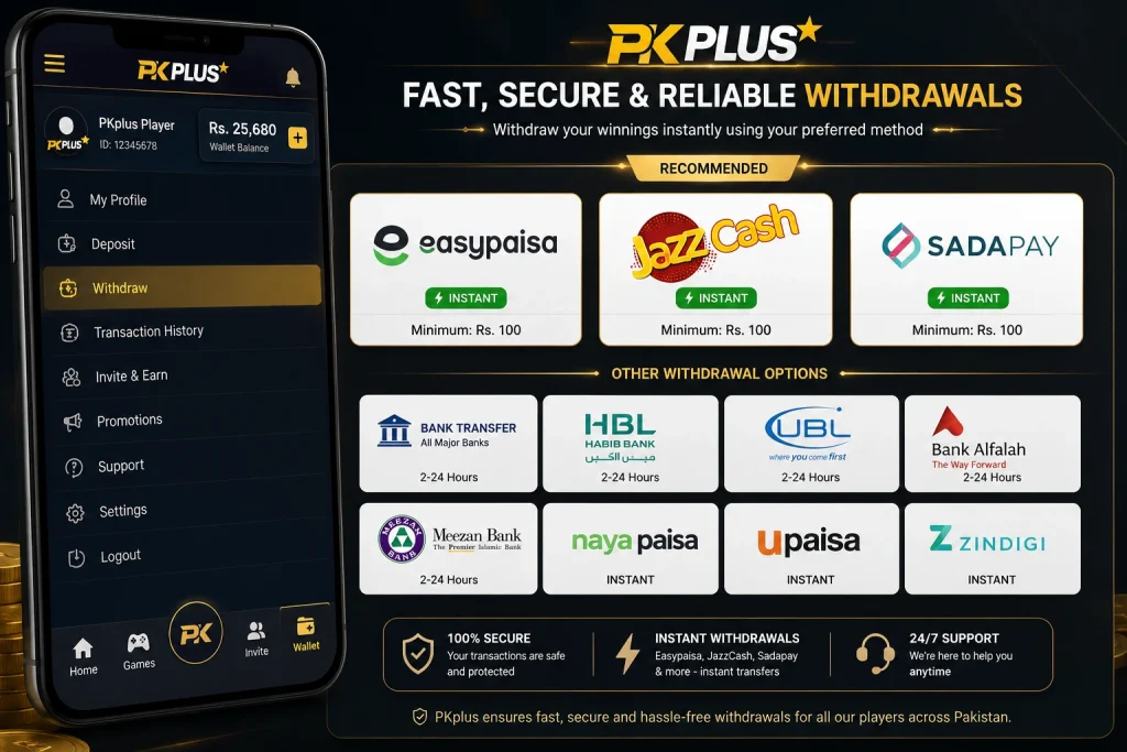 Fast and secure withdrawal in Pkplus game apk